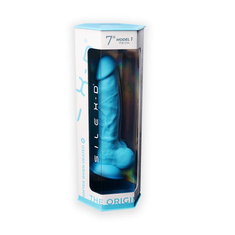 Silexd 7 Inch Model 1 Blue Silicone Dildo with Balls DONGS
