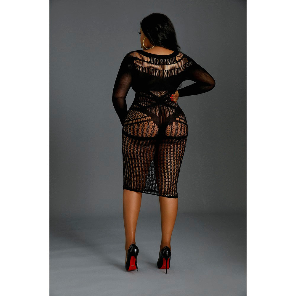 Moonlight Plus Model 03 Black Mesh Dress with Long Sleeves and Straps > Clothes > Dresses and Chemises