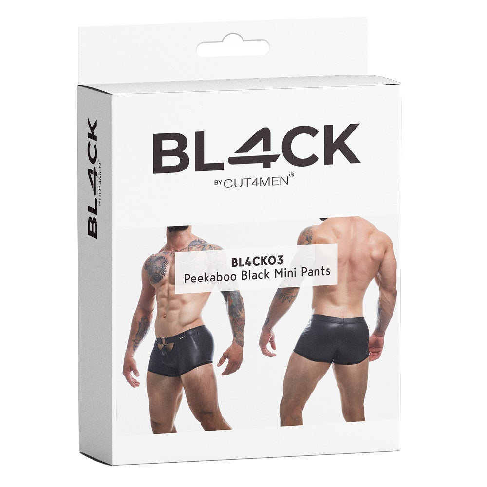 Cut 4 Men Peekaboo Mini Pants Large Black Mens G-Strings