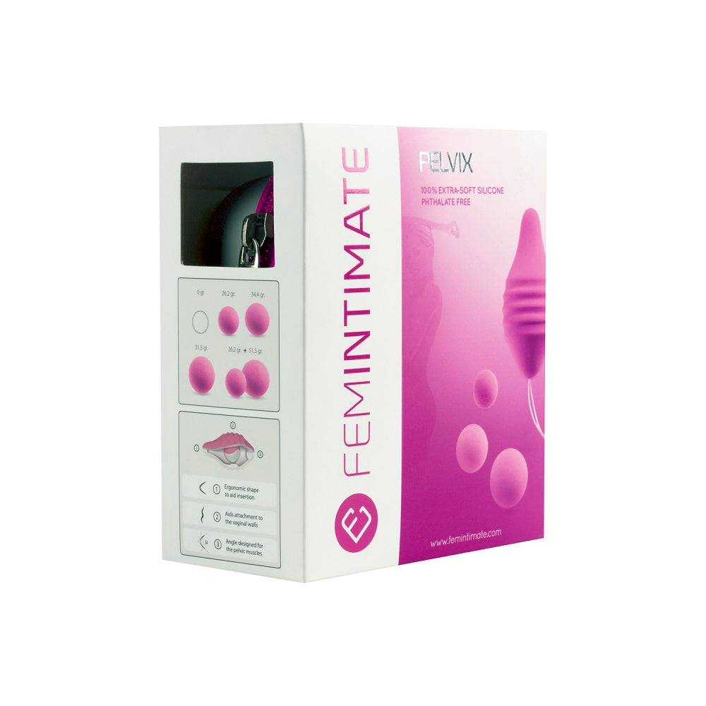 Femintimate Pelvix Pink Extra Soft Silicone Pelvic Floor Rehabilitation Tool with 3 Weighted Balls 9.5g 17.5g 35g Phthalate Free Kegel & Pelvic Exercisers