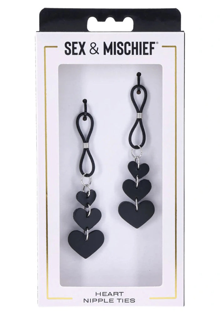 Heart Nipple Ties Black Faux Leather Sensual Adult Accessory > Sex Toys > Nipple Clips