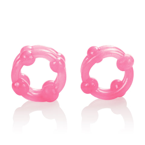 Island Rings Double Stacker Pink Glow in the Dark Stretchy TPE Cock Rings 0.75 Inch 2 cm COCK RING Set