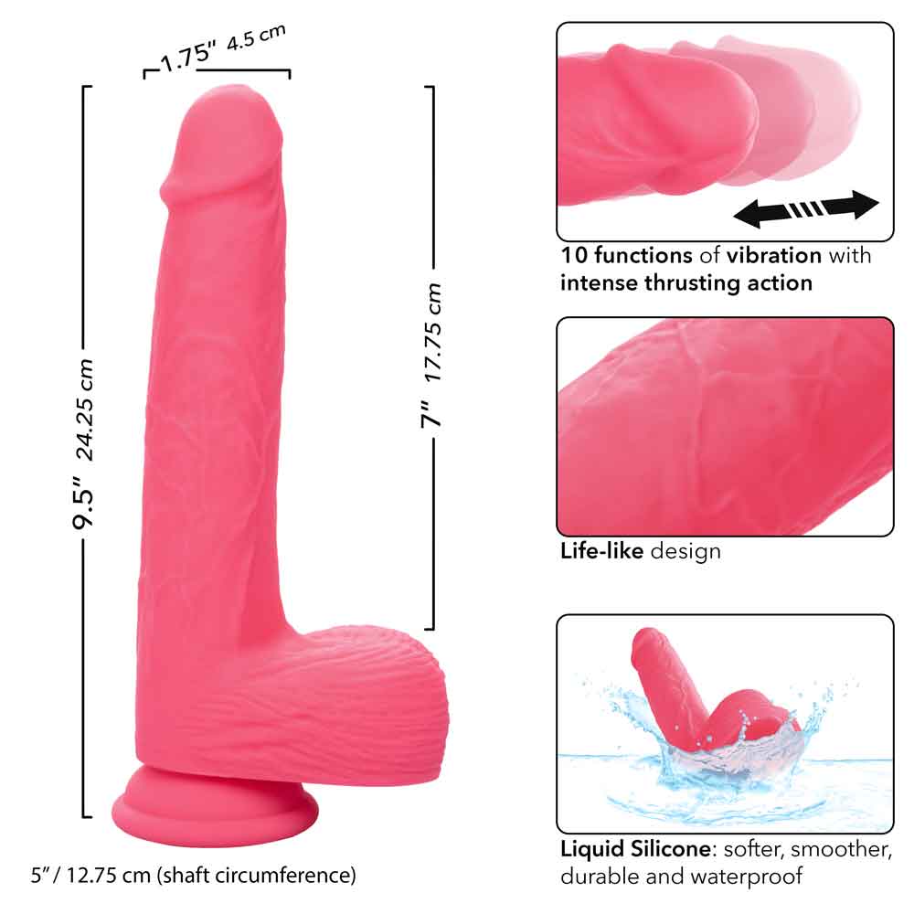 Rechargeable Rumbling Thrusting Silicone Stud Vibrator Pink 7 Inch DONGS