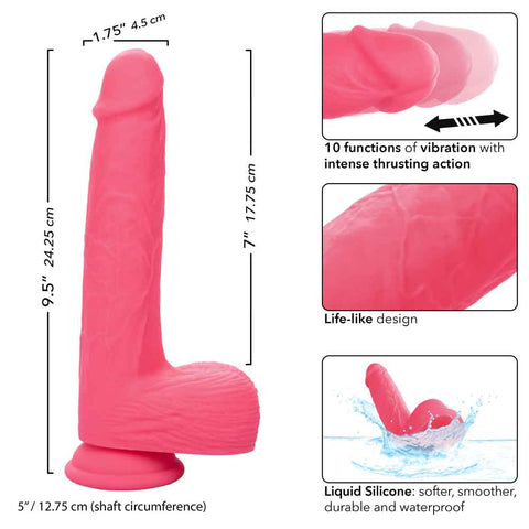 Rechargeable Rumbling Thrusting Silicone Stud Vibrator Pink 7 Inch DONGS