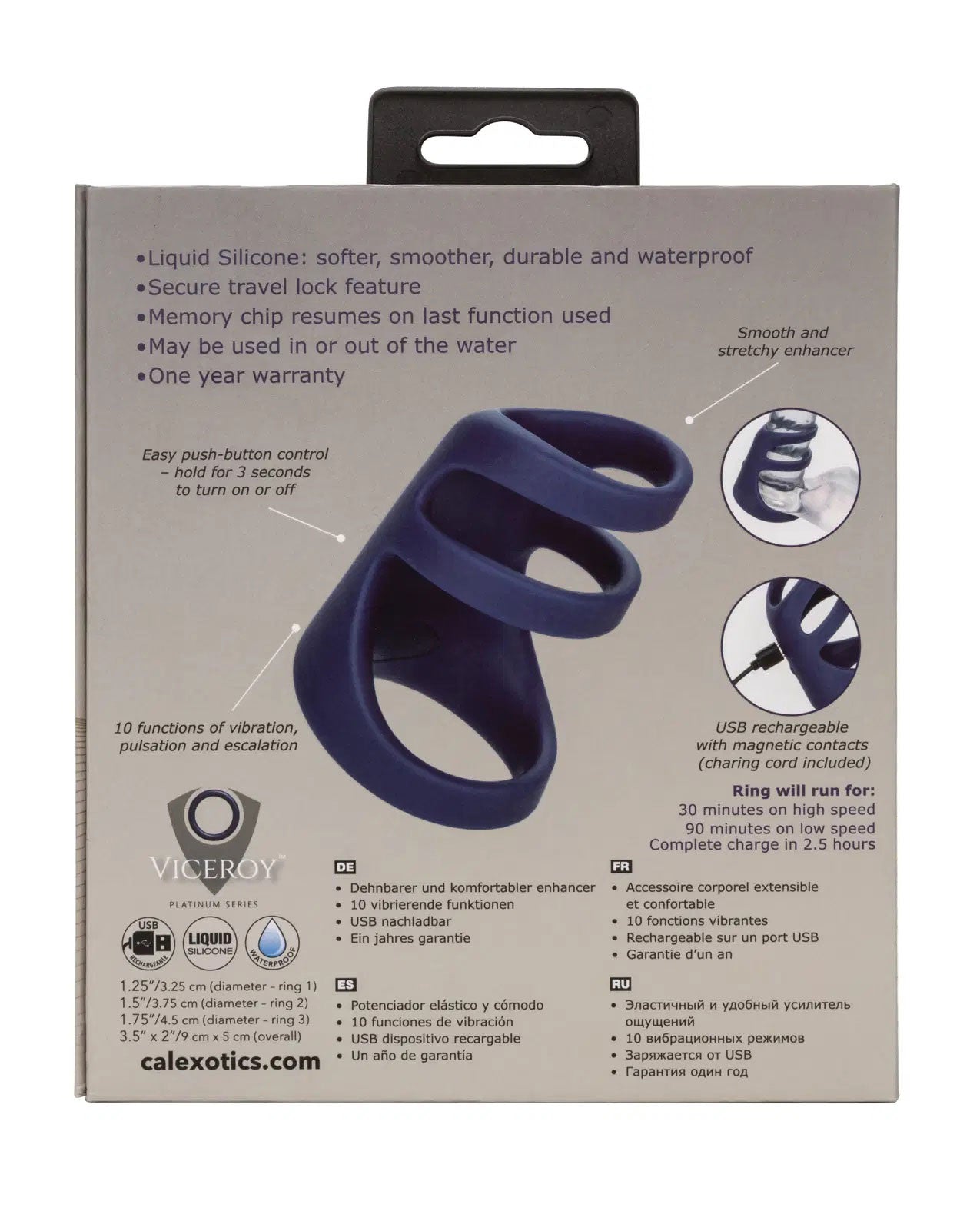 Viceroy Triple Cock Cage Liquid Silicone Ring with 10 Vibration Functions, Blue, 3.5in x 2in > Bondage Gear > Male Chastity