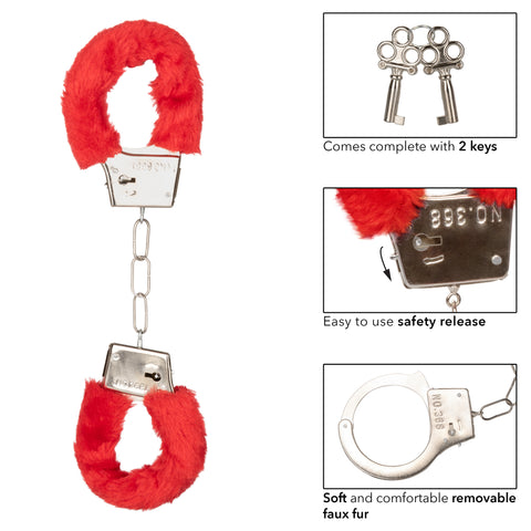 Playful Red Faux Fur Adjustable Metal Handcuffs with Keys > Bondage Gear > Handcuffs