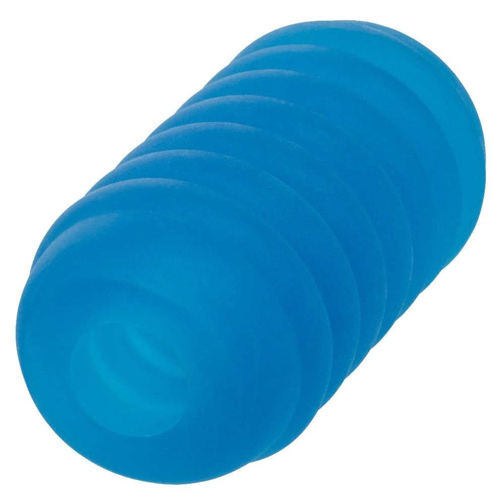 Pop Sock Ribbed Blue Versatile Reversible Stroker 3.5 Inch by 2 Inch Soft Stretchy TPE Strokers - Cup|Egg