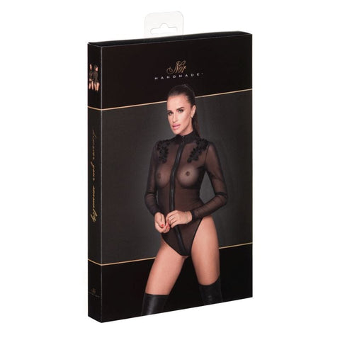 Zipped Tulle Bodysuit with Embroidery for Adult Play Bodystocking
