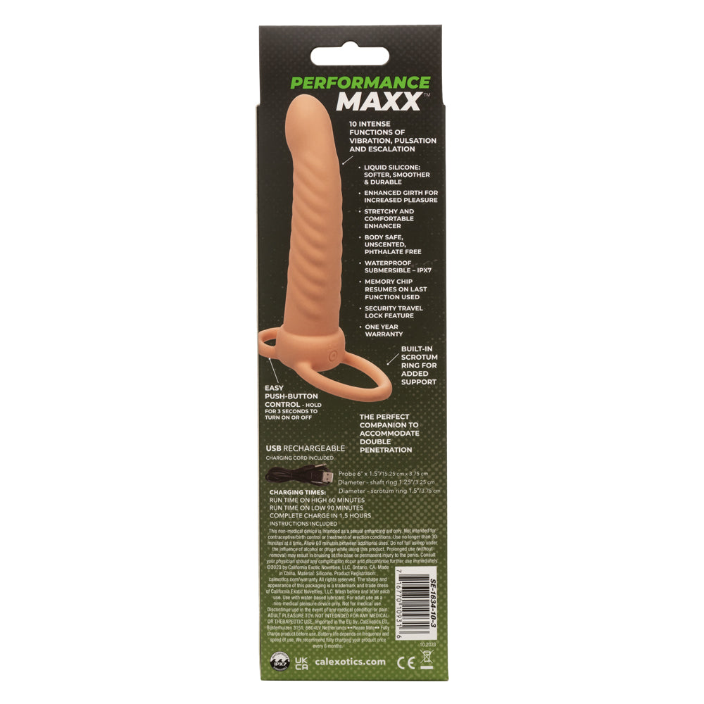 Performance Maxx Ribbed Dual Penetrator Liquid Silicone Waterproof Vibrating Probe Beige > Dildos > Neutral Dildos