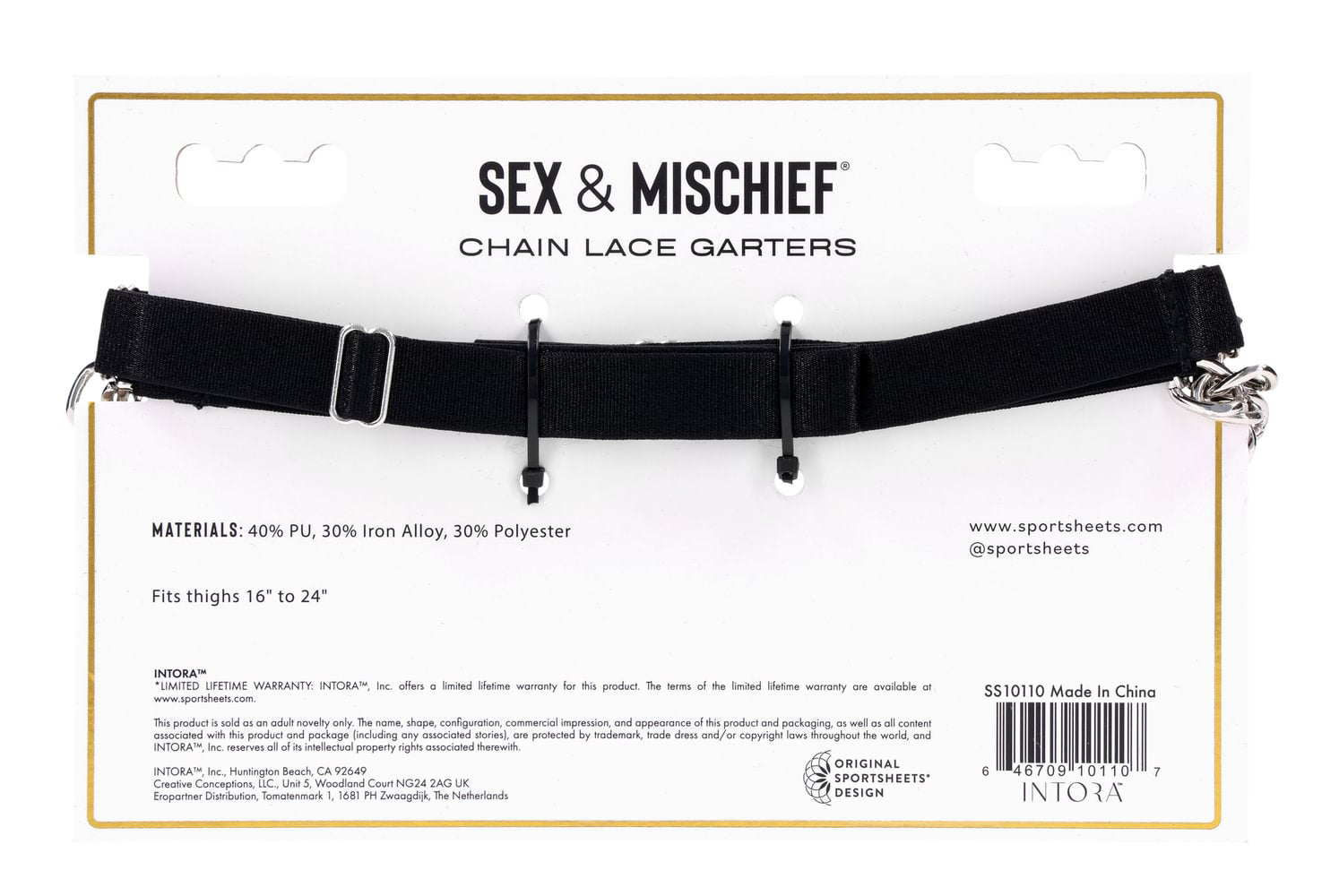 Sportsheets Chain Lace Garters Adjustable Fit Adult Accessory Black > Clothes > Lingerie Sets