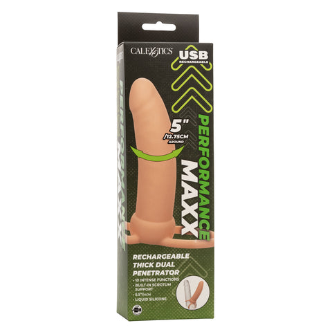 Performance Maxx Thick Dual Penetrator 5 Inch Ivory Liquid Silicone Waterproof Dual Vibrator with Scrotum Ring Rechargeable > Vibrators > Realistic Vibrators