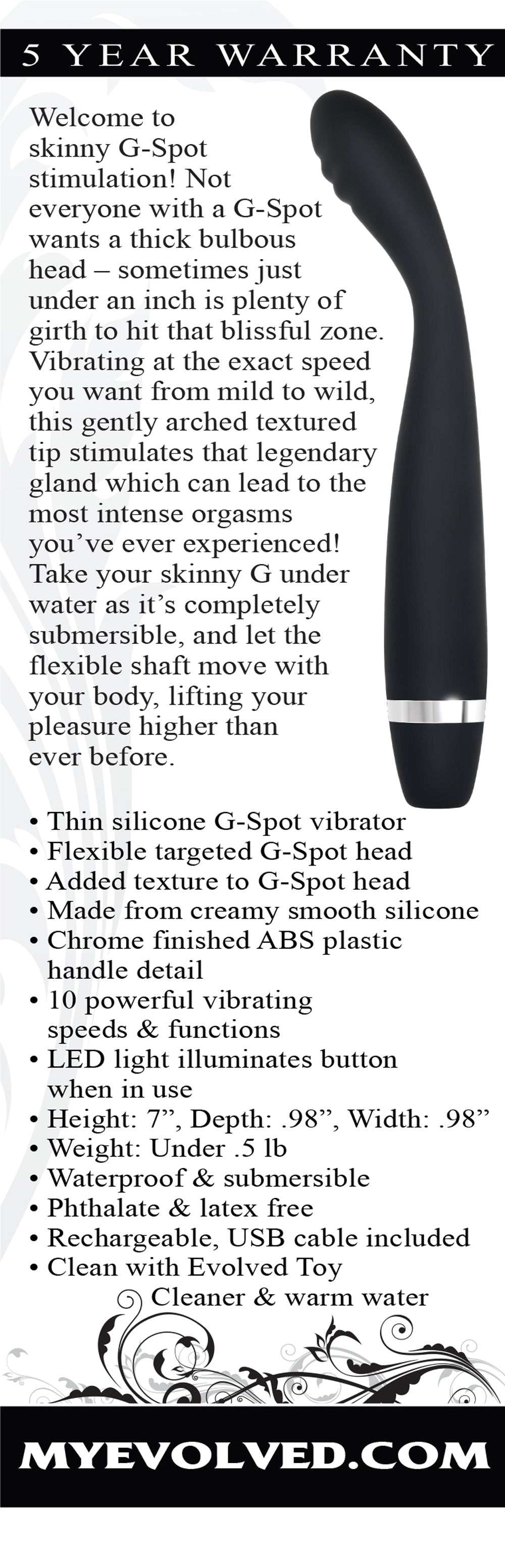 Evolved Skinny G - 17.8 cm USB Rechargeable Vibrator Vibrators - G Spot