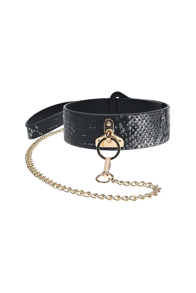 Ouch Florence Collection Collar with Leash PU Leather with Iridescent Hardware - Blue > Bondage Gear > Collars & Leashes