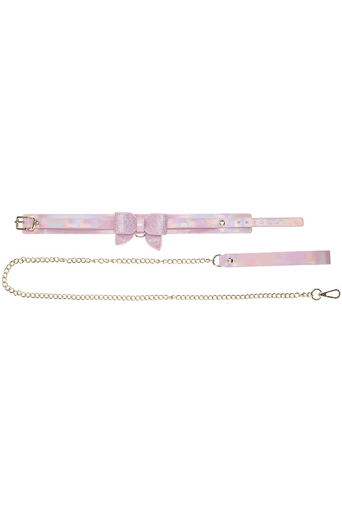 Ouch Paris Collection Collar with Leash in Light Blue PU Leather with Iridescent Hardware > Bondage Gear > Collars & Leashes