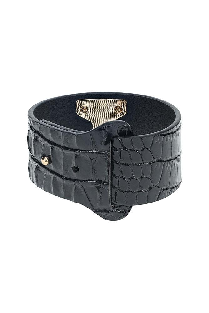 Ouch Rome Collection Black PU Leather Handcuffs with Iridescent Hardware > Bondage Gear > Restraints