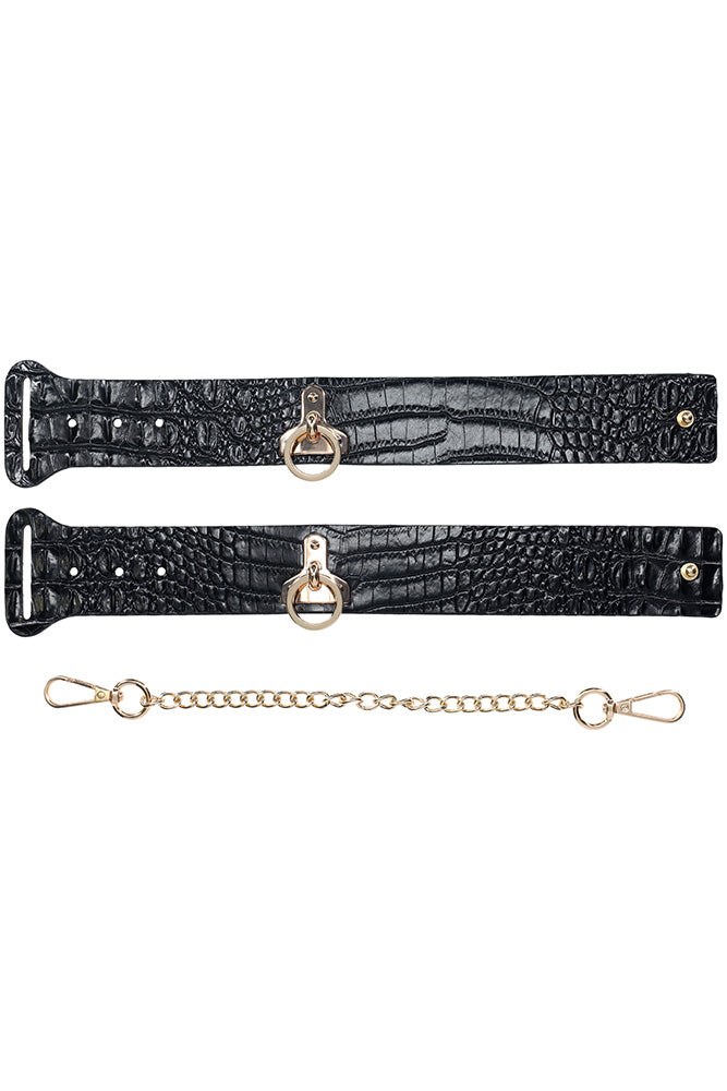 Ouch Rome Collection Black PU Leather Handcuffs with Iridescent Hardware > Bondage Gear > Restraints