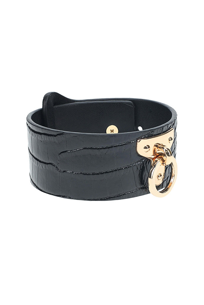 Ouch Rome Collection Black PU Leather Handcuffs with Iridescent Hardware > Bondage Gear > Restraints