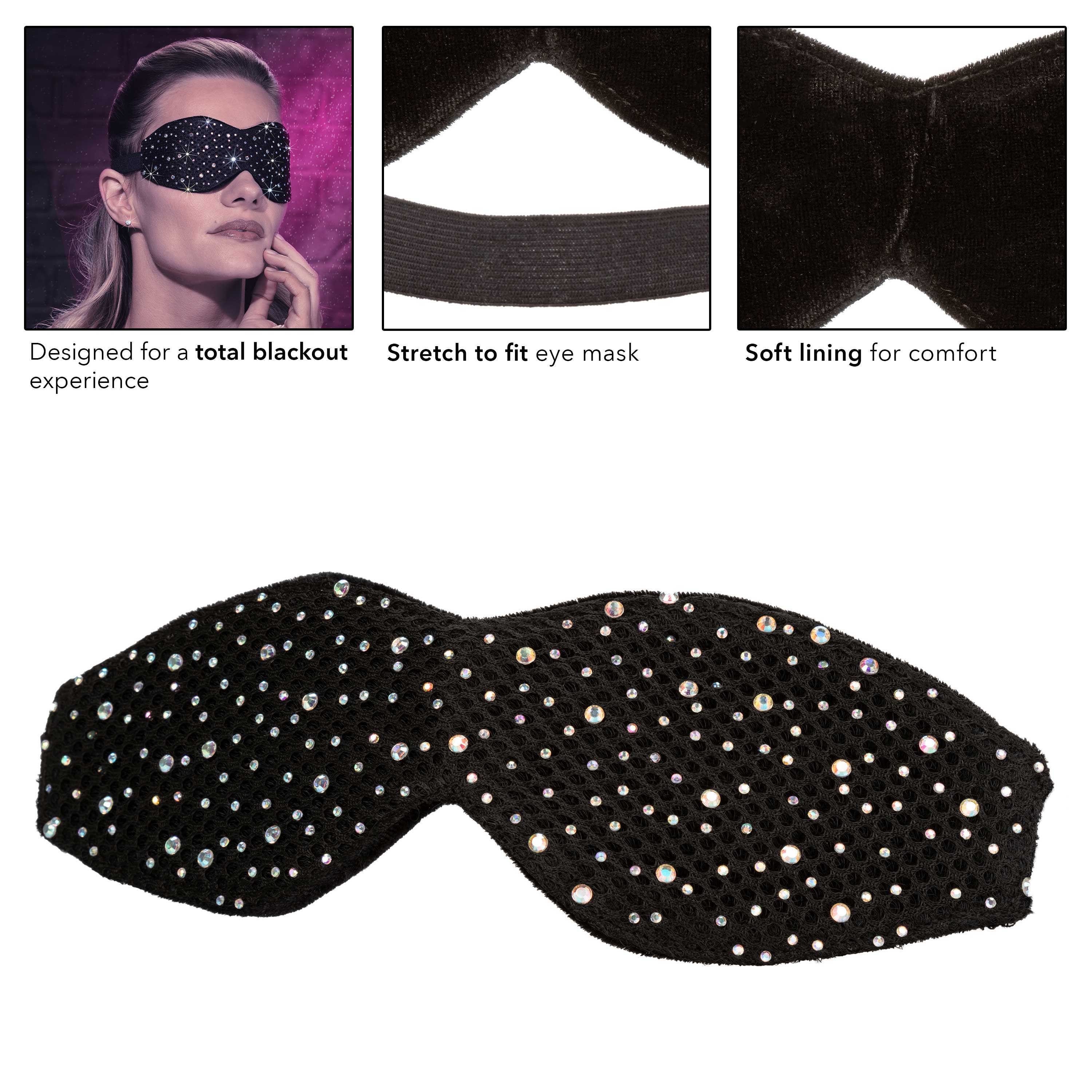 Radiance Blackout Eye Mask with Black Rhinestones and Plush Lining Masks