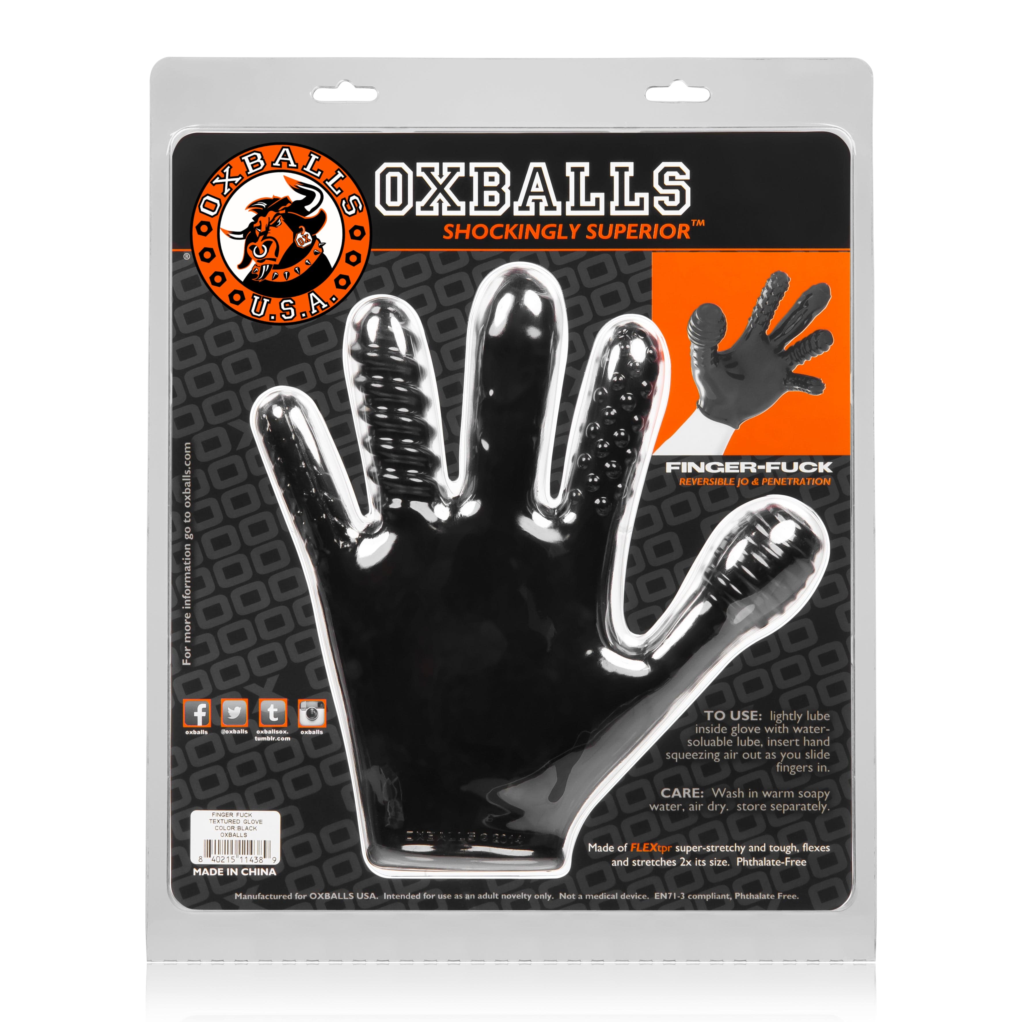 OxBalls Adult Toys Black Finger Fuck Glove Black 840215114389