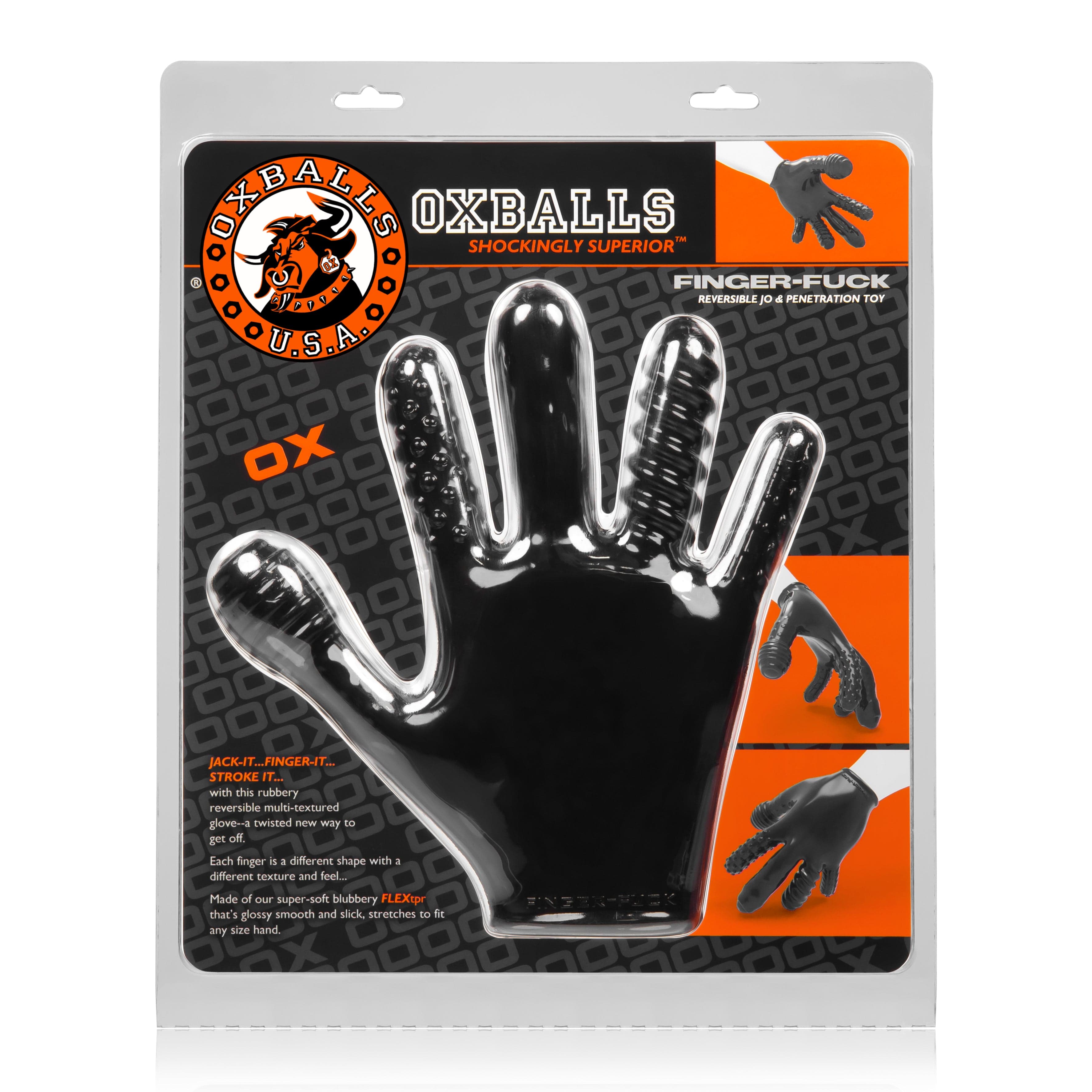 OxBalls Adult Toys Black Finger Fuck Glove Black 840215114389