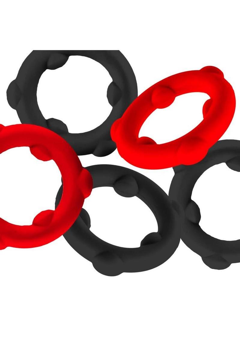 Oxballs Gearheads (Red/Black) – 5-Pack Liquid Silicone Stretch Cockrings Secondary image