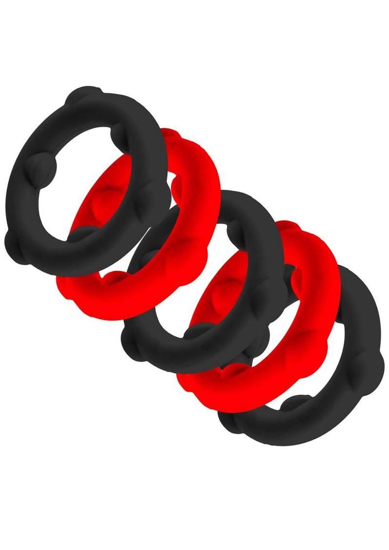 Oxballs Gearheads (Red/Black) – 5-Pack Liquid Silicone Stretch Cockrings > Cock Ring > Sets Main image