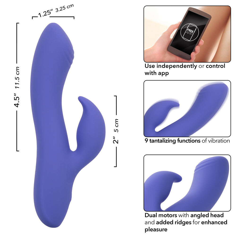 CalExotics Connect Dual Stimulator Purple Silicone Rechargeable Waterproof 9 Function Vibrations 40 Minutes Runtime VIBRATORS-RABBIT