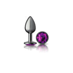 Cheeky Charms Round Jewel Butt Plug – Gunmetal or Silver, Metal Anal Plug with Gem (Small, Medium, Large) Gunmetal Purple Jewel Small > Anal Range > Jewel Butt Plugs