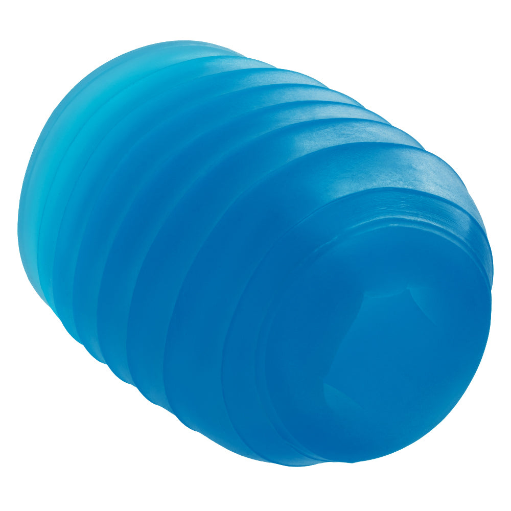 Pop Sock Ribbed Blue Versatile Reversible Stroker 3.5 Inch by 2 Inch Soft Stretchy TPE Strokers - Cup|Egg