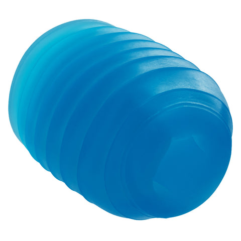 Pop Sock Ribbed Blue Versatile Reversible Stroker 3.5 Inch by 2 Inch Soft Stretchy TPE Strokers - Cup|Egg