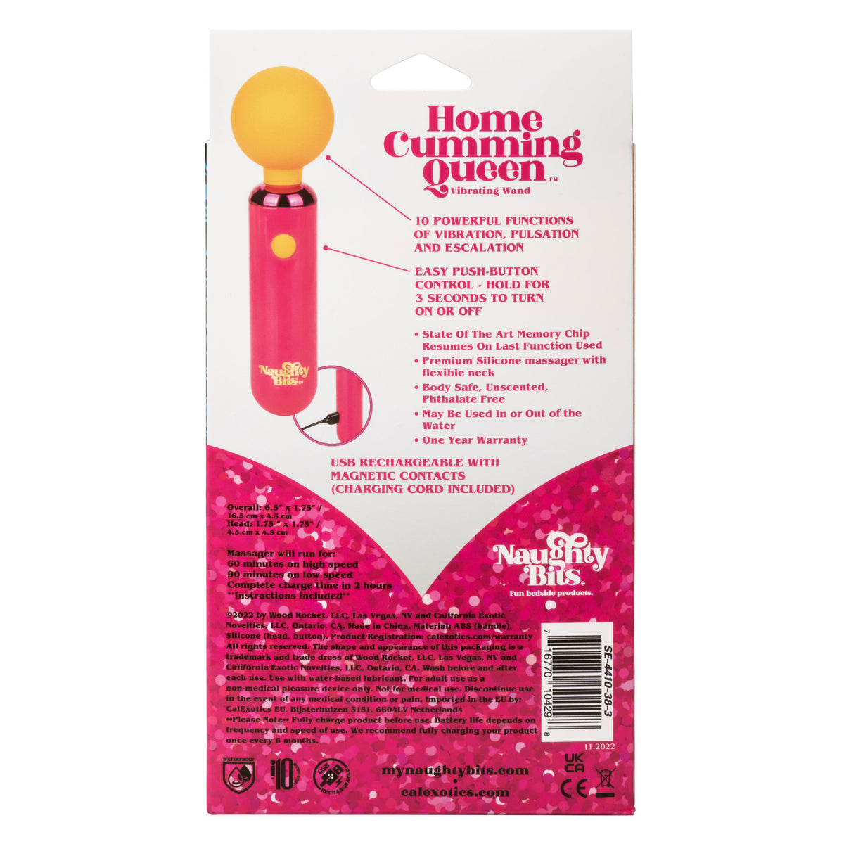 Naughty Bits Home Cumming Queen Vibrating Wand Pink and Orange Silicone Personal Massager > Sex Toys > Mini Massagers