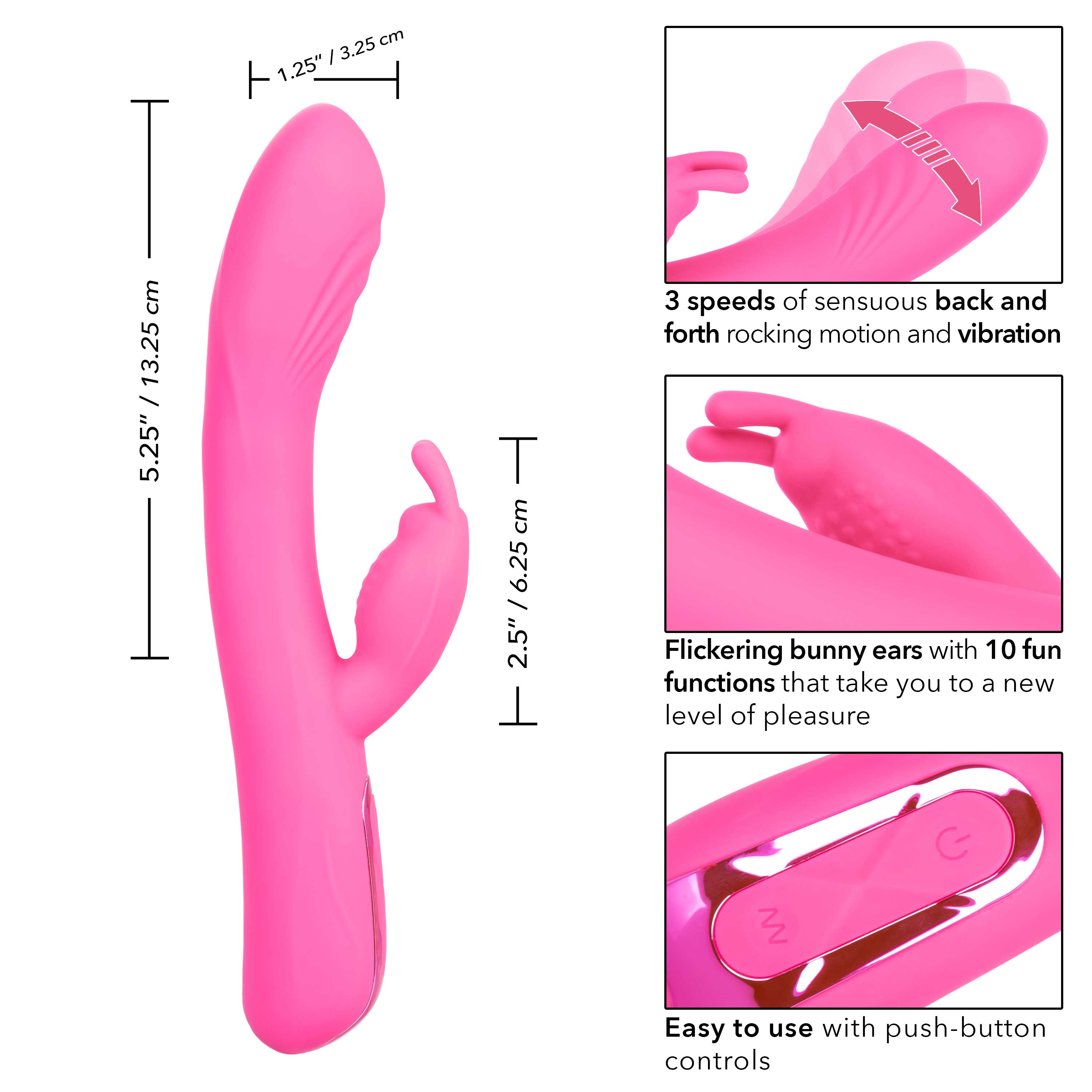 Jack Rabbit Elite Rocking Rabbit Pink Silicone Vibrator with 3 Speeds and 10 Modes, USB Rechargeable, 7.5 Inches VIBRATORS-RABBIT