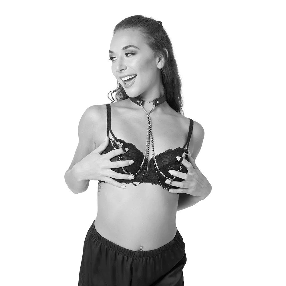 Sex & Mischief Amor Adjustable Collar with Nipple Clamps – Erotic Clothing Accessory > Sex Toys > Nipple Clips