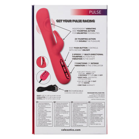 Throb Pulse Red Silicone Rabbit Vibrator with Double Thumping Action and 7 Vibration Functions Pink > Vibrators > Ladies > Rabbit