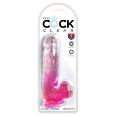 Pipedream DONGS Pink King Cock Clear 6'' Cock with Balls - 603912774955