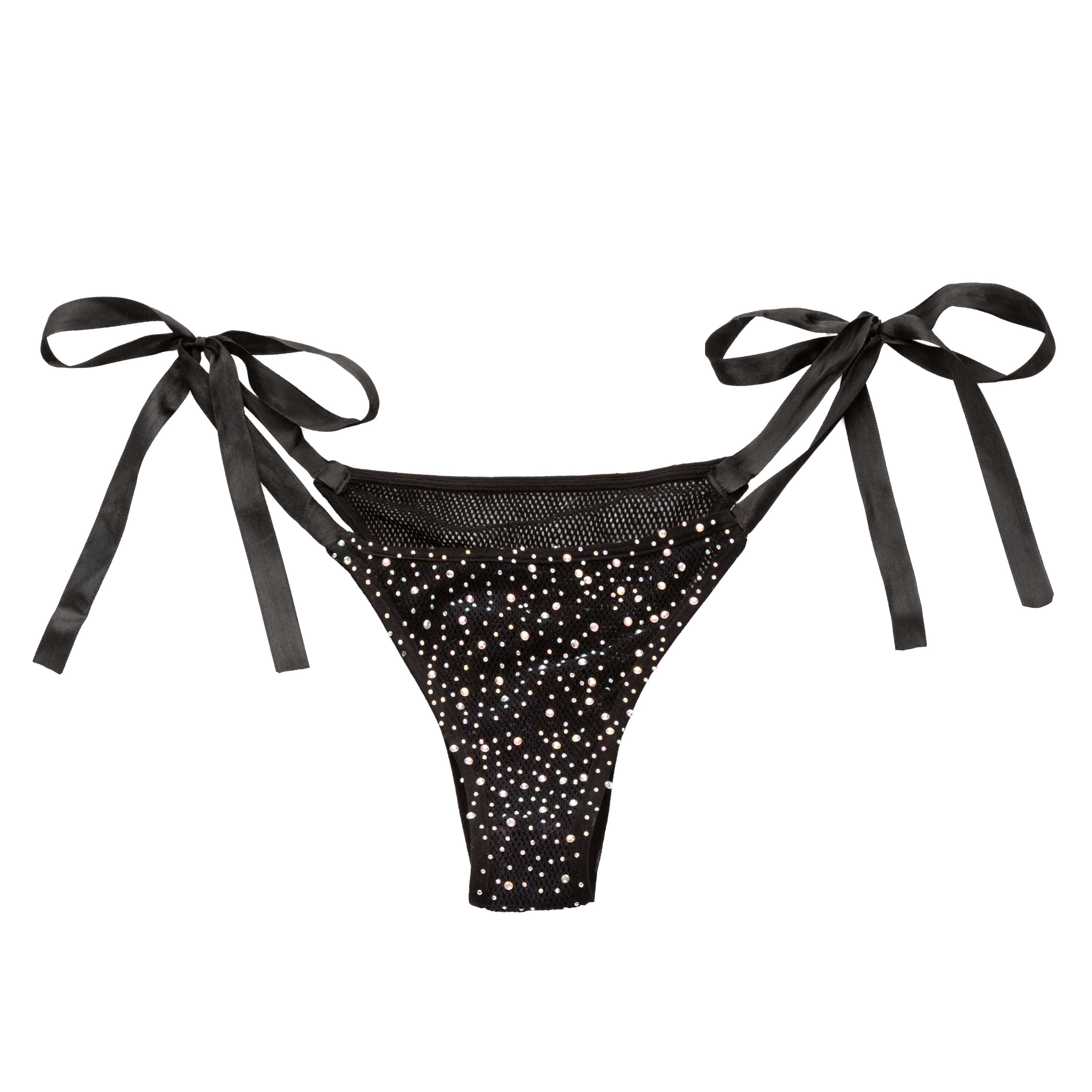 Radiance Side-Tie Panties Black Rhinestone Mesh with Satin Ties – One Size > Clothes > Panties