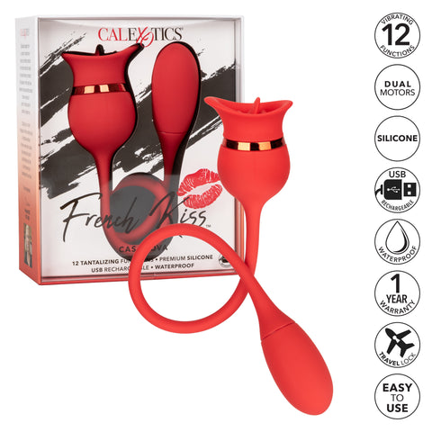 French Kiss Casanova Red Silicone Dual Motor Vibrating Massager with Flickering Teaser and USB Rechargeable Battery Finger Stimulator