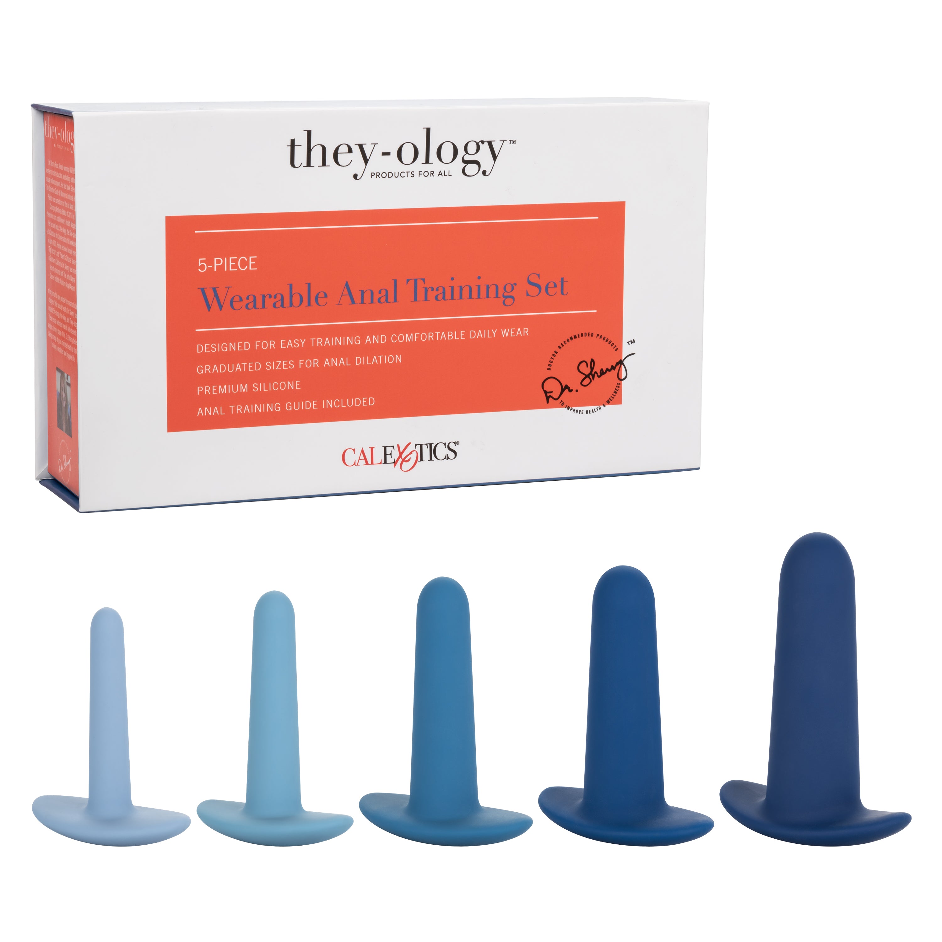 They-Ology 5-Piece Wearable Anal Training Set in Gradient Blue Silicone with Graduated Sizes > Anal Range > Butt Plug Kits