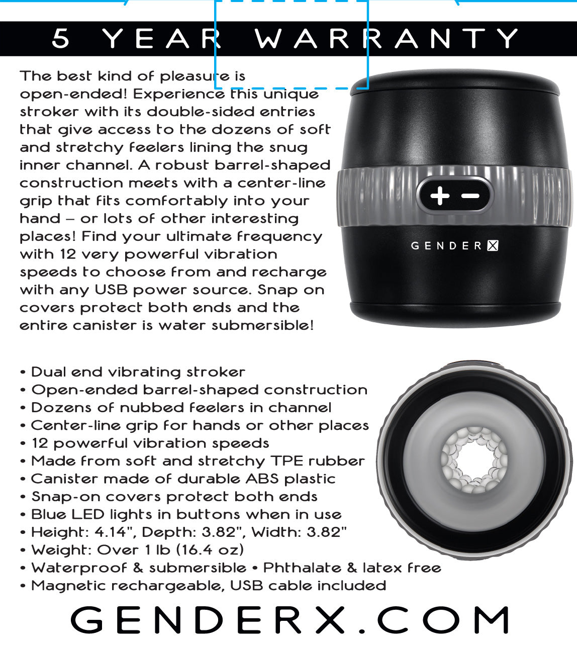 Gender X Barrel of Fun – USB Rechargeable Stroker > Sex Toys For Men > Masturbators > Vibrating