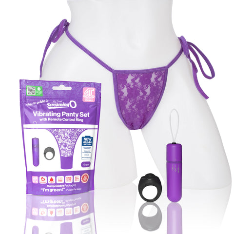 My Secret Screaming O 4T Panty Vibe Grape with Remote Control and Lace Side-Tie Panty BULLETS