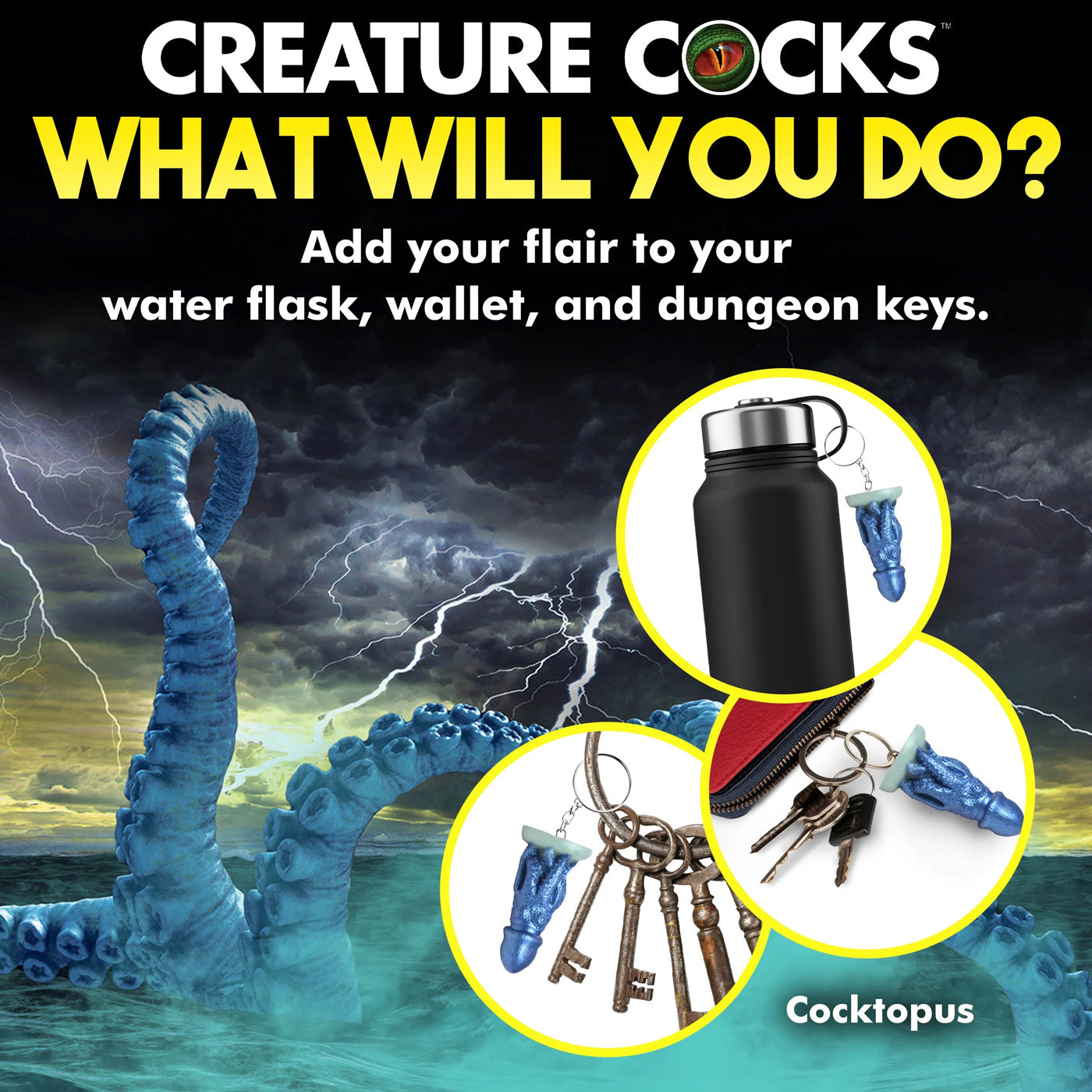 Blue Cocktopus Keychain Thick-Headed Girthy Design Adult Novelty Keyring Blue > Novelties > Gag Gifts
