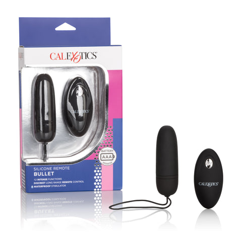 Silicone Remote Bullet Black Compact Waterproof Vibrator with 12 Functions and 32.75ft Remote Control BULLETS