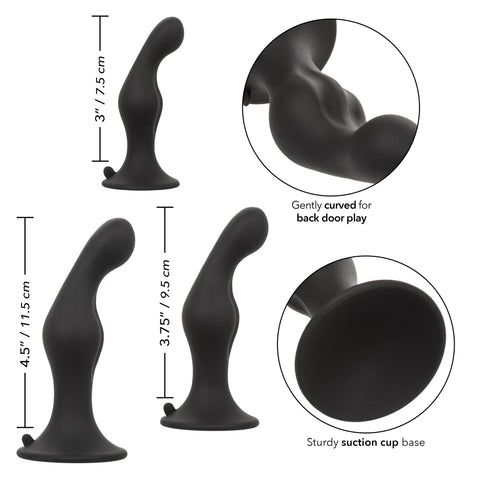 Silicone Anal Ripple Kit Set of 3 Black Graduated Curved Anal Plugs with Suction Cup Base > Anal Range > Butt Plug Kits