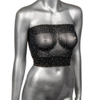 Radiance Black Rhinestone Mesh Bandeau Top – Stretchy Erotic Clothing Black One Size > Clothes > Dresses and Chemises