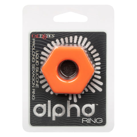 Alpha Liquid Silicone Prolong Sexagon Ring Orange 0.75 Inch Diameter Stretchy Durable Waterproof COCK RINGS