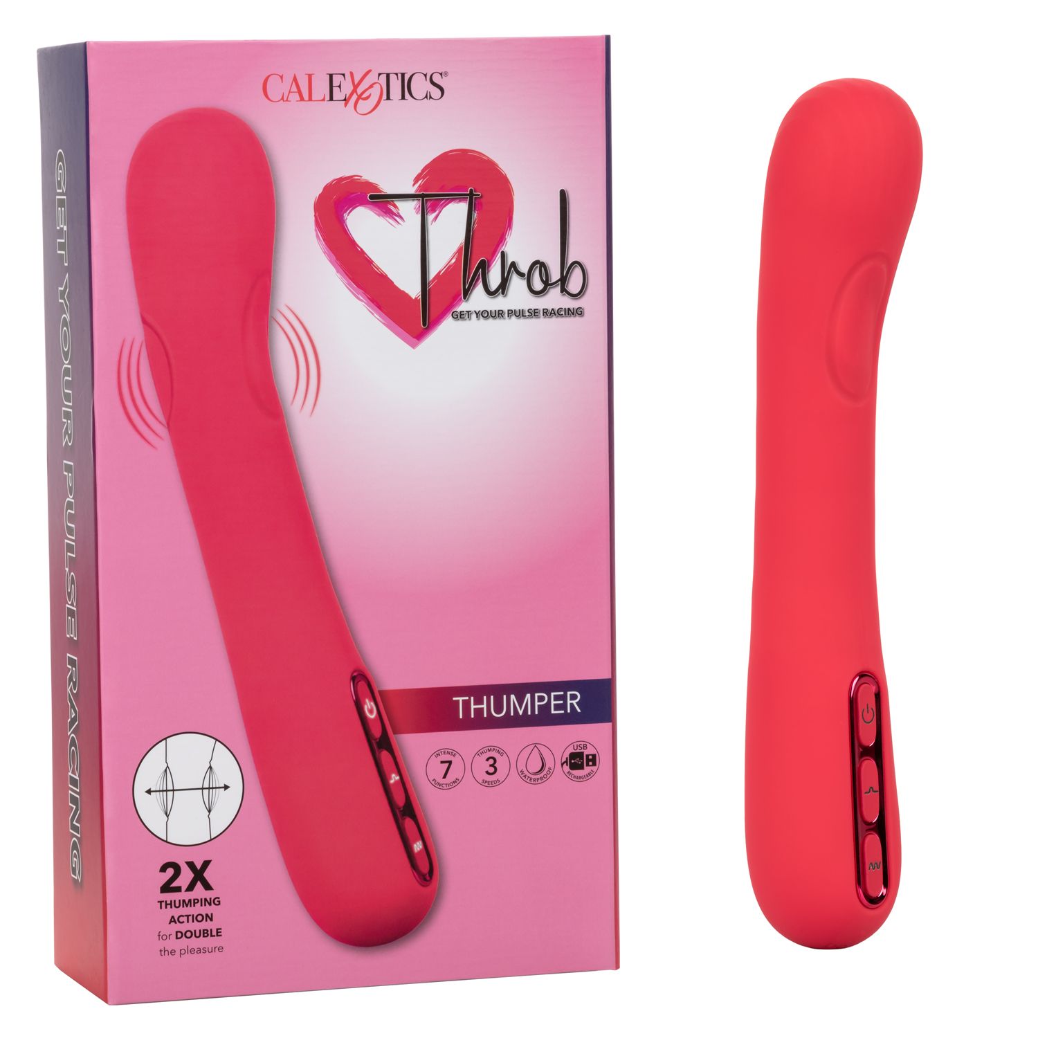 Throb Thumper Red Premium Silicone Massager with Dual Thumping Pads and 3-Speed Vibration > Vibrators > Standard Vibrators
