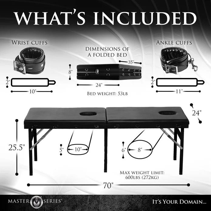 Master Series Bondage Massage Bed with Adjustable Cuffs and Tie Points > Sex Toys > Sex Furniture
