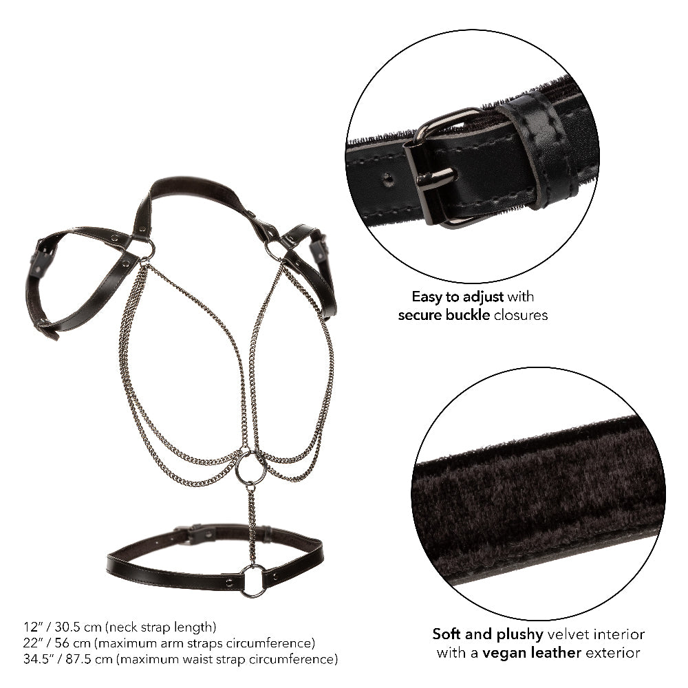 Euphoria Collection Multi Chain Halter Harness with Velvet and Vegan Leather in Black, Adjustable Size > Clothes > Womens Harnesses