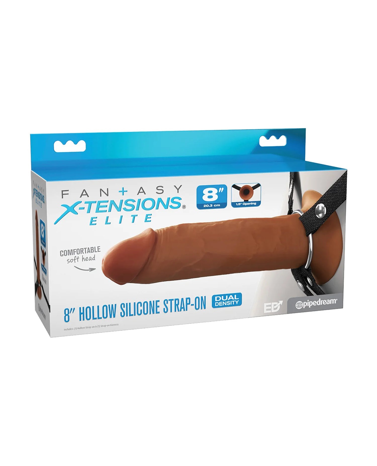 FX Elite 8 Inch Silicone Hollow Strap On Tan 20 cm Hollow Strap On Brown STRAP-ONS