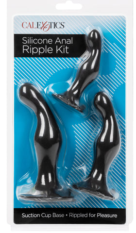 Silicone Anal Ripple Kit Set of 3 Black Graduated Curved Anal Plugs with Suction Cup Base Black > Anal Range > Butt Plug Kits